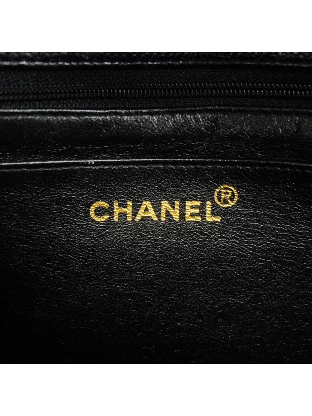 Chanel Shoulder Bag Quilted Caviar Leather Black Gold